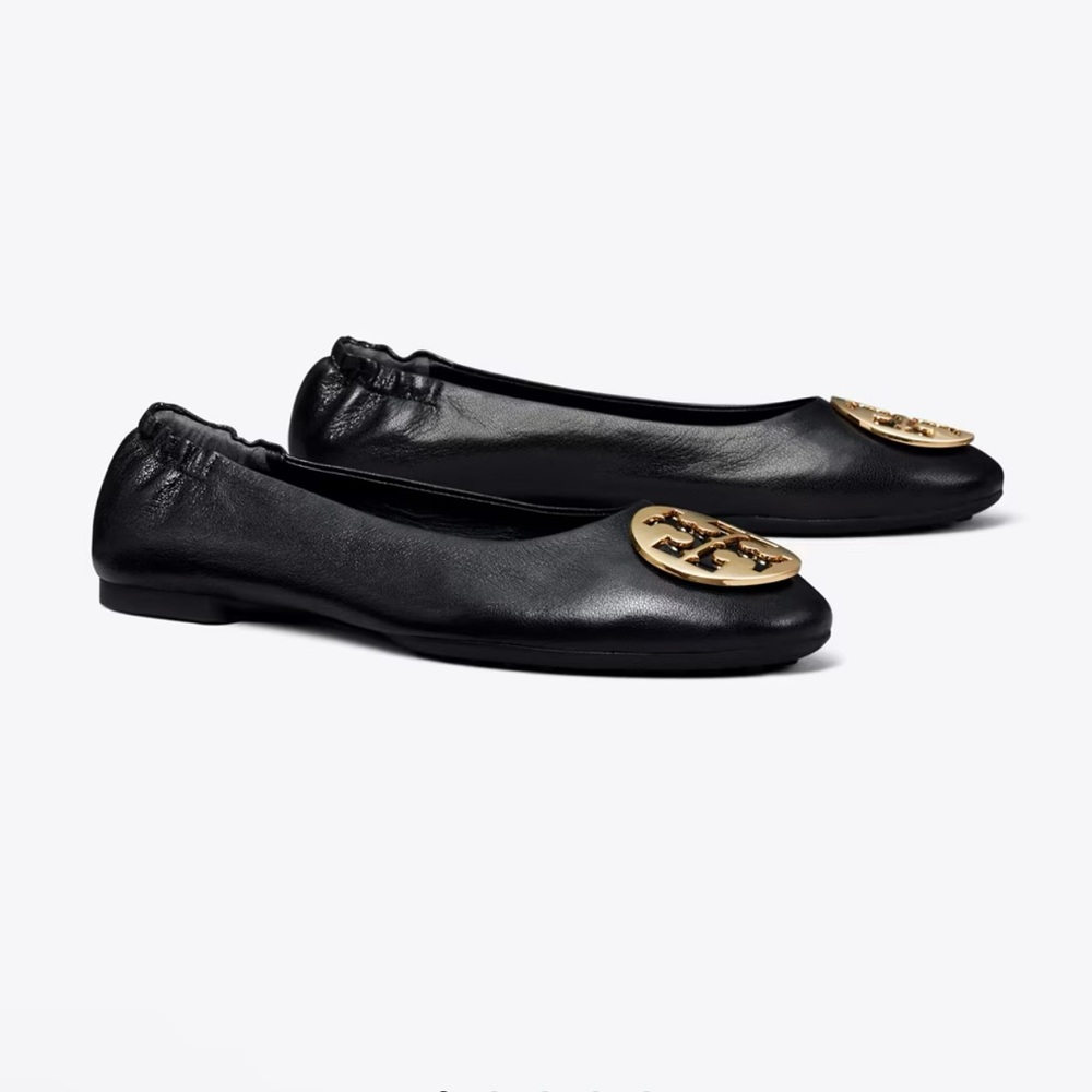 Tory Burch Black/Gold Goat Leather Claire Ballet Flats US 9 new dust bag - Picture 7 of 17